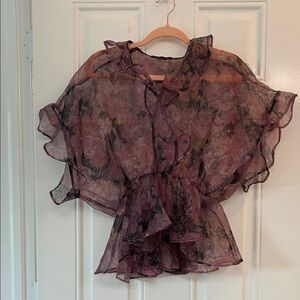 Beulah Sheer Floral Blouse - Purple and Black